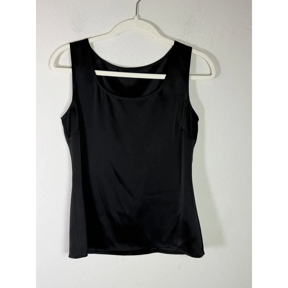 Black Satin Scoop Neck Sleeveless Tank Top Estimated Medium